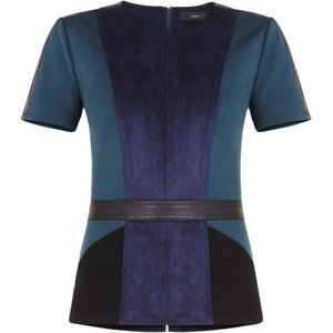 BCBGMaxAzria blue & black faux leather peplum top